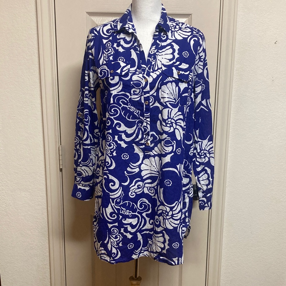 Lilly Pulitzer Captiva Tunic in Tide Pools Spectrum Blue and White Sz S
